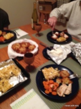 bad pic of our table - chicken's on the right under the foil